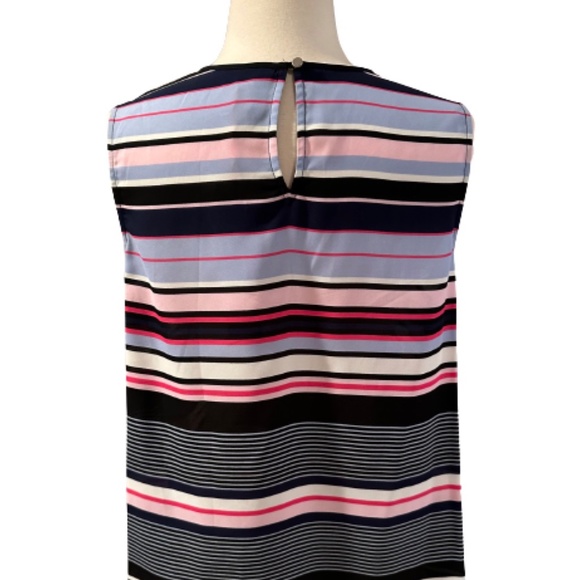 ELLE Top Blouse Stripe Sleeveless Peplum Hem Crewneck Multi-Color Medium - Picture 2 of 10